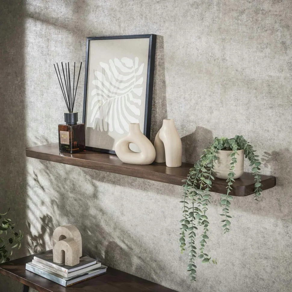 Etagère murale bois d’acacia brun bords arrondis 60 cm NAKO