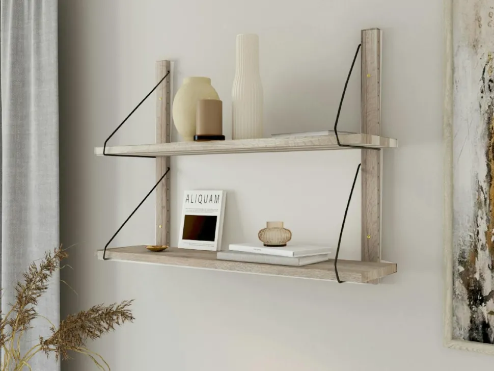 Etagère murale bois massif 2 plateaux (bois blanc) PALERME