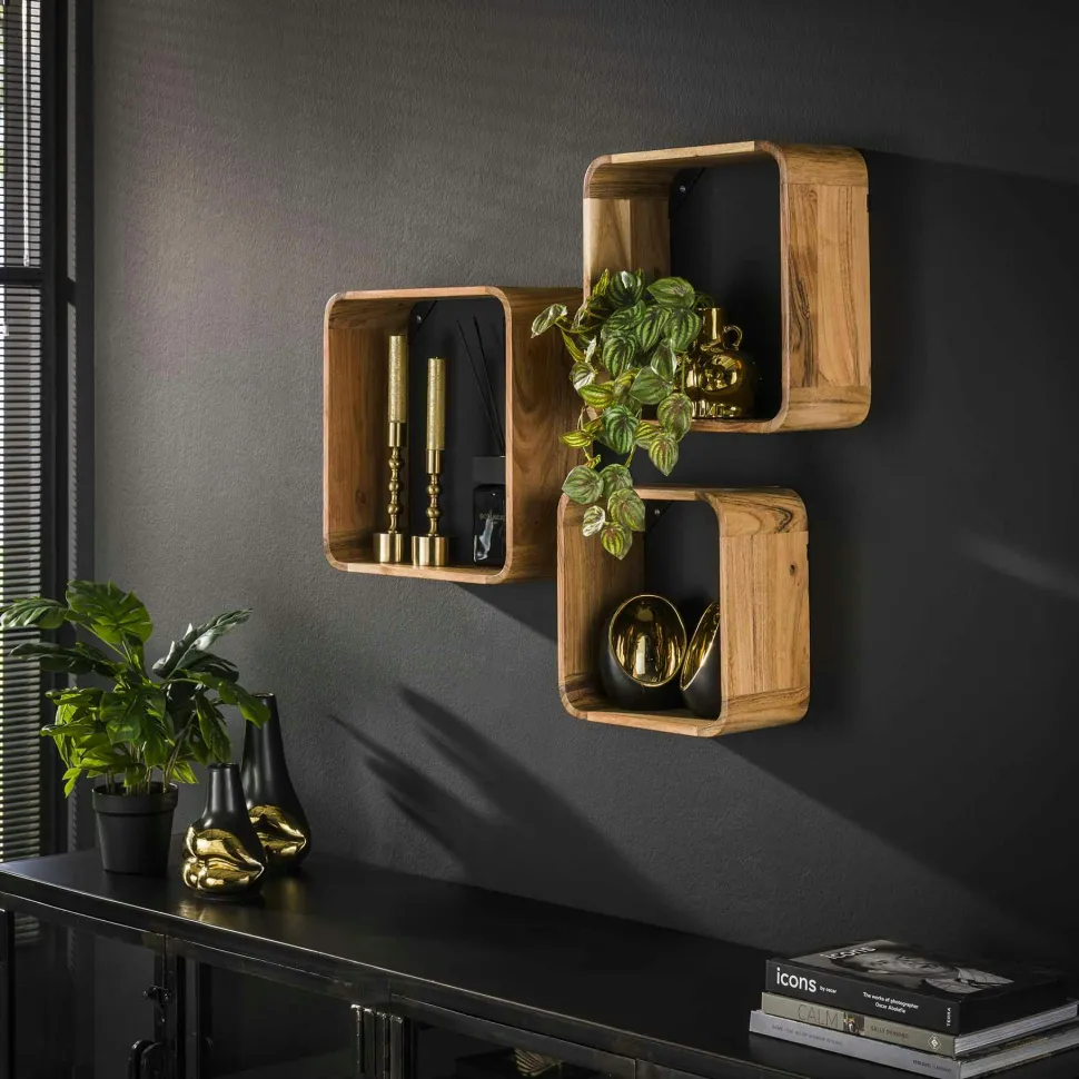 Etagère murale décorative (lot de 4) en bois de margousier Ø 90 cm
