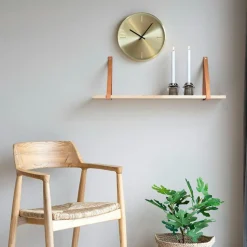 Etagère murale en bois et cuir brun 80 cm TALLINN
