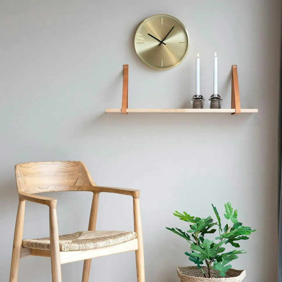 Etagère murale en bois et cuir brun 80 cm TALLINN