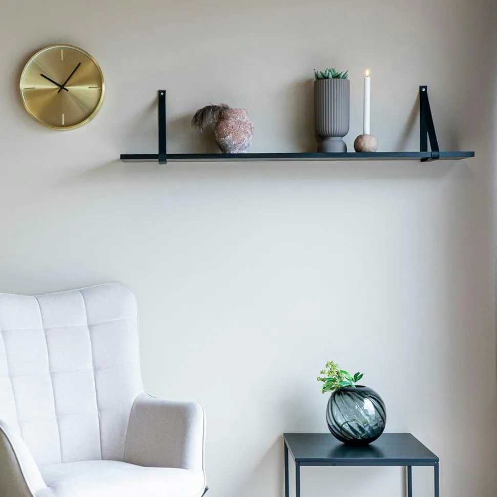 Etagère murale en bois et cuir brun 80 cm TALLINN