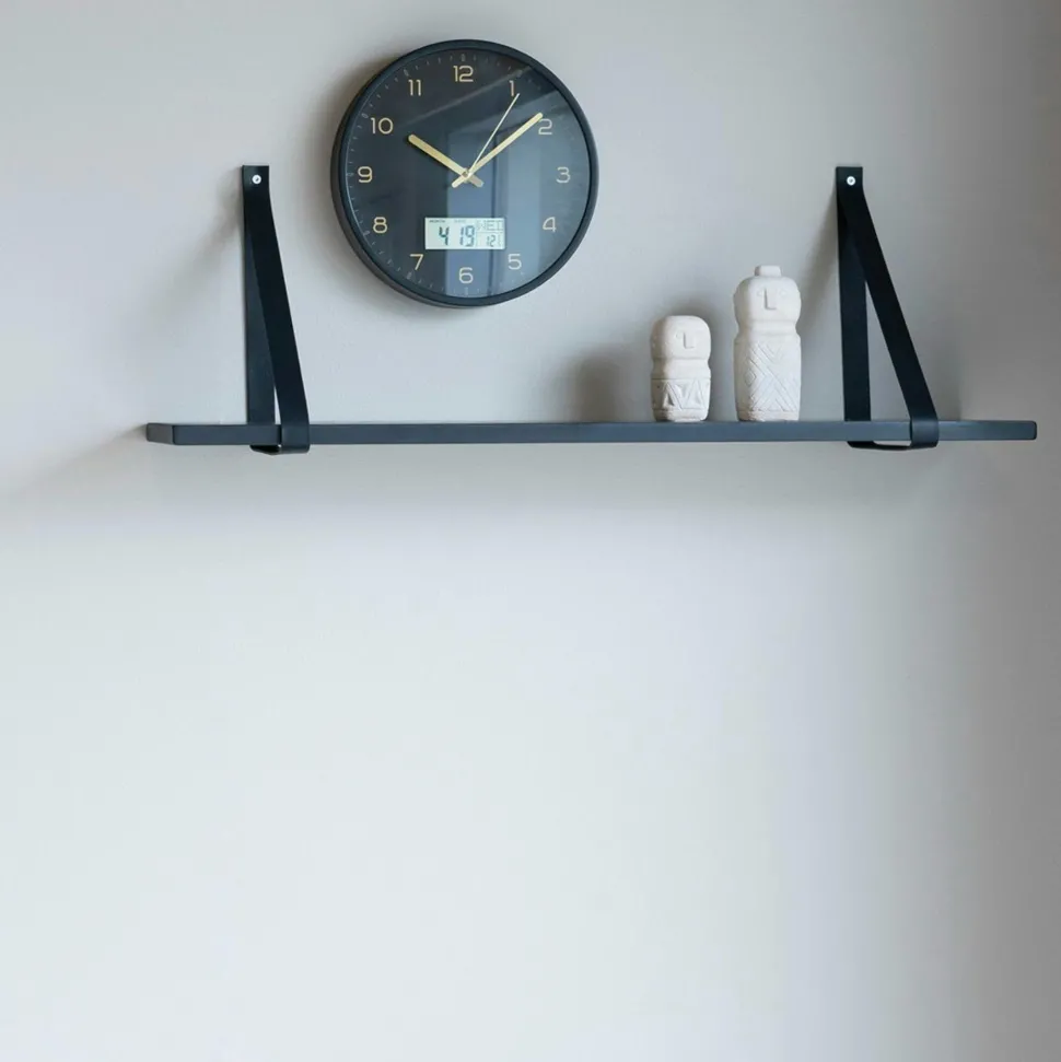 Etagère murale en bois et cuir brun 80 cm TALLINN