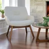 Fauteuil beige sable avec structure en bois de noyer BERLIN