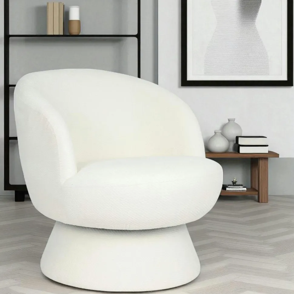 Fauteuil blanc pivotant - tissu chenille, style rétro IENA