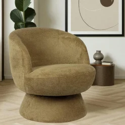 Fauteuil blanc pivotant - tissu chenille, style rétro IENA