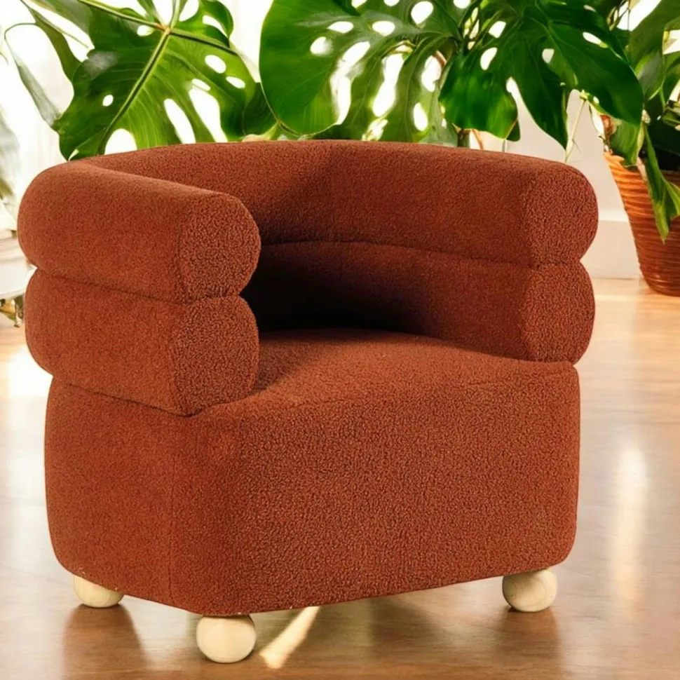 Fauteuil cabriolet design tissu bouclé terracotta IENA