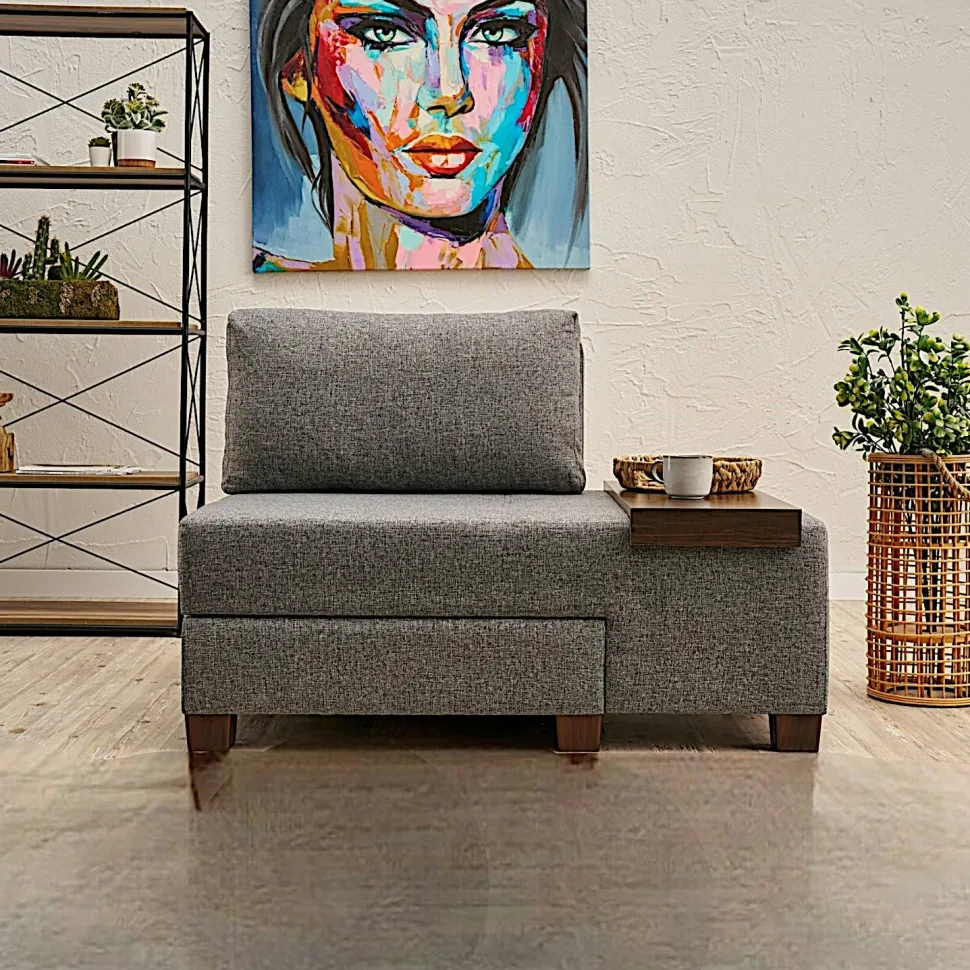 Fauteuil convertible anthracite chenille, plateau gauche BUZON