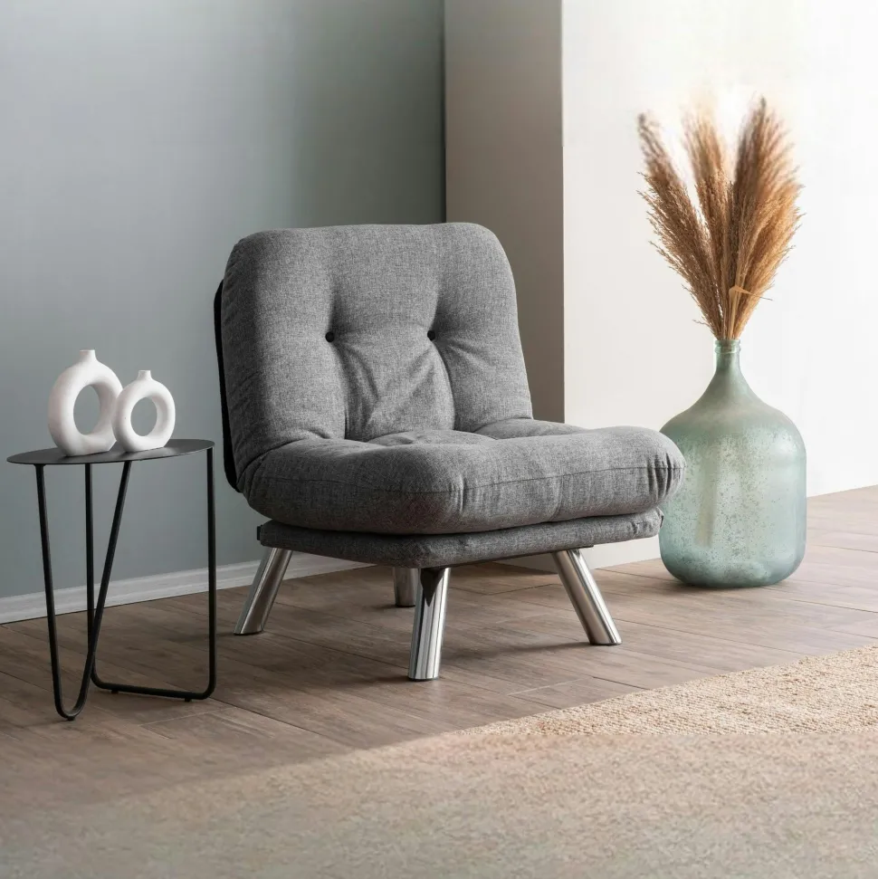 Fauteuil convertible banquette beige pieds chromés CUSCO