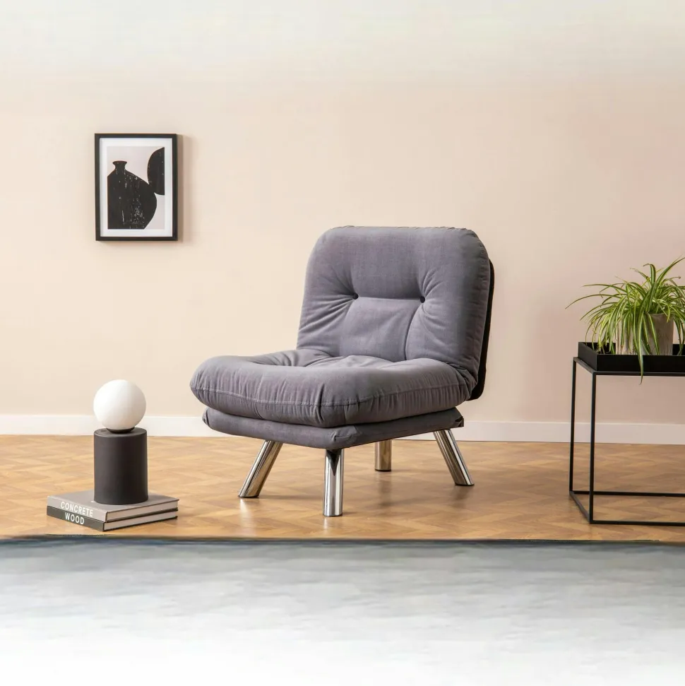 Fauteuil convertible banquette beige pieds chromés CUSCO