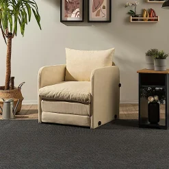 Fauteuil convertible beige lin 1 place couchage 200 cm ORURO