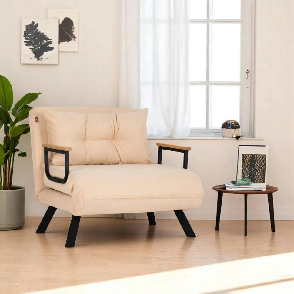 Fauteuil convertible beige - coussin assorti MODI