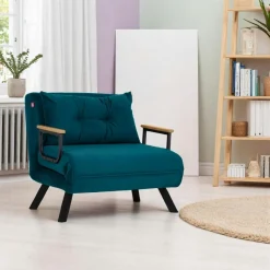 Fauteuil convertible bleu canard - coussin assorti MODI