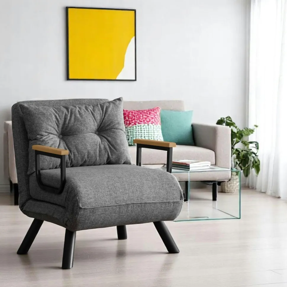 Fauteuil convertible gris clair - coussin assorti MODI