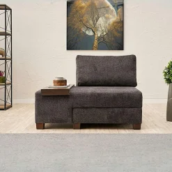 Fauteuil convertible gris en lin, plateau droit BUZON