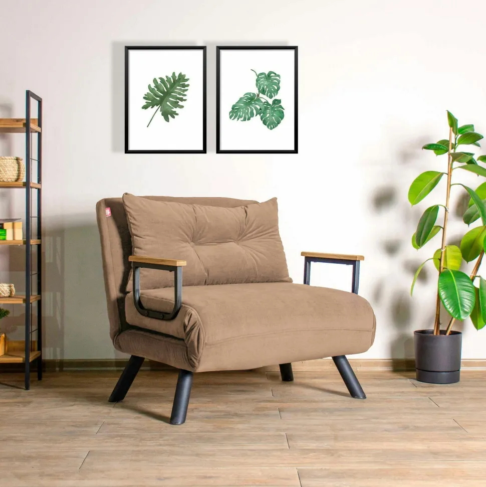 Fauteuil convertible marron clair couchage 175 cm MODI