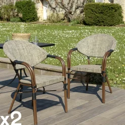 Fauteuil de jardin bistrot acier et tissu taupe (lot de 2) GIJON