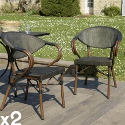 Fauteuil de jardin bistrot acier et tissu taupe (lot de 2) GIJON