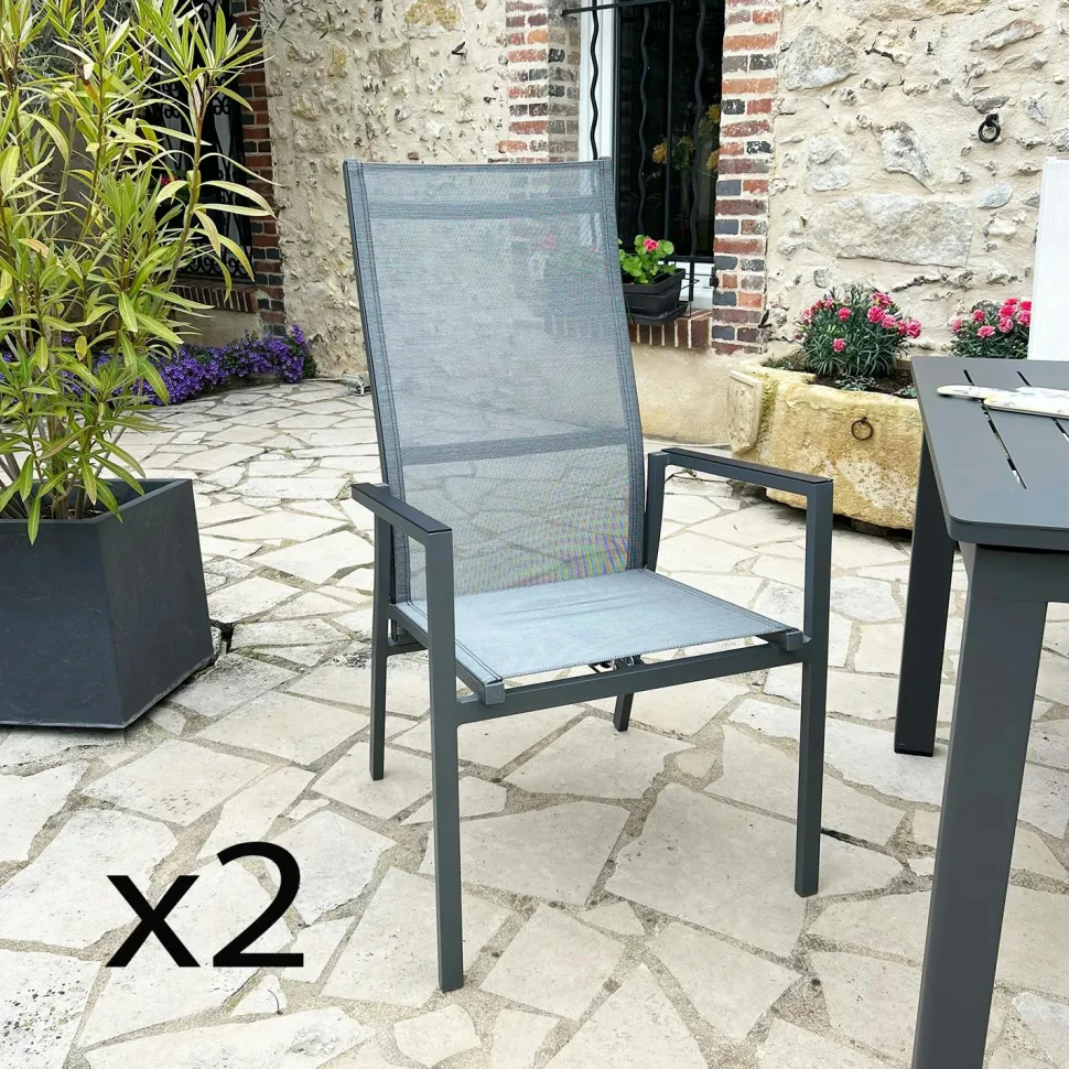 Fauteuil de jardin en aluminium avec dossier réglable noir (lot de 2) OSLO