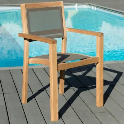 Fauteuil de jardin en teck et textilène taupe (lot de 2) SUMMER