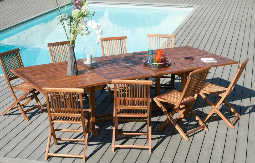 Fauteuil de jardin en teck et textilène taupe (lot de 2) SUMMER