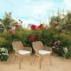 Fauteuil de jardin teck et assise tressée beige avec coussin blanc (lot de 2) SUMMER