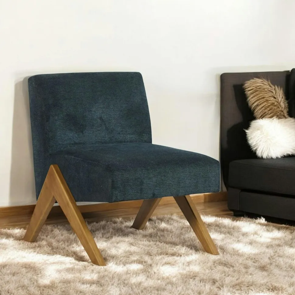 Fauteuil de salon bois et velours anthracite SOHO