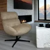 Fauteuil de salon rotatif tissu côtelé camel IENA