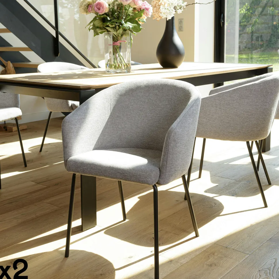 Fauteuil de table contemporain tissu gris clair (lot de 2) TIM