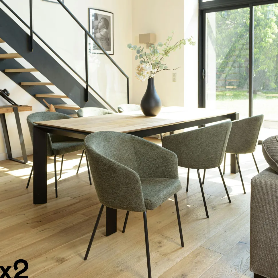 Fauteuil de table contemporain tissu gris clair (lot de 2) TIM