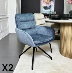 Fauteuil de table en velours taupe avec retour (lot de 2) PALERME