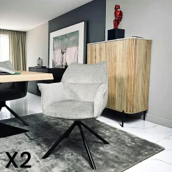 Fauteuil de table en velours taupe avec retour (lot de 2) PALERME