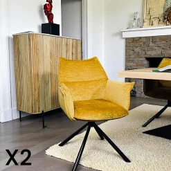 Fauteuil de table en velours taupe avec retour (lot de 2) PALERME