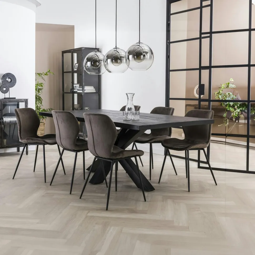 Fauteuil de table en velours taupe avec retour (lot de 2) PALERME