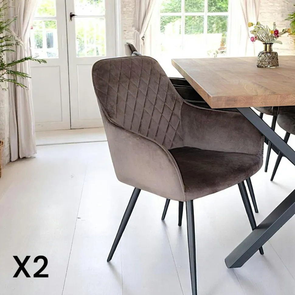 Fauteuil de table en velours taupe (lot de 2) SAVONE
