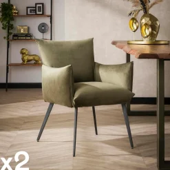 Fauteuil de table en velours gris effet coussin (lot de 2) MELBOURNE