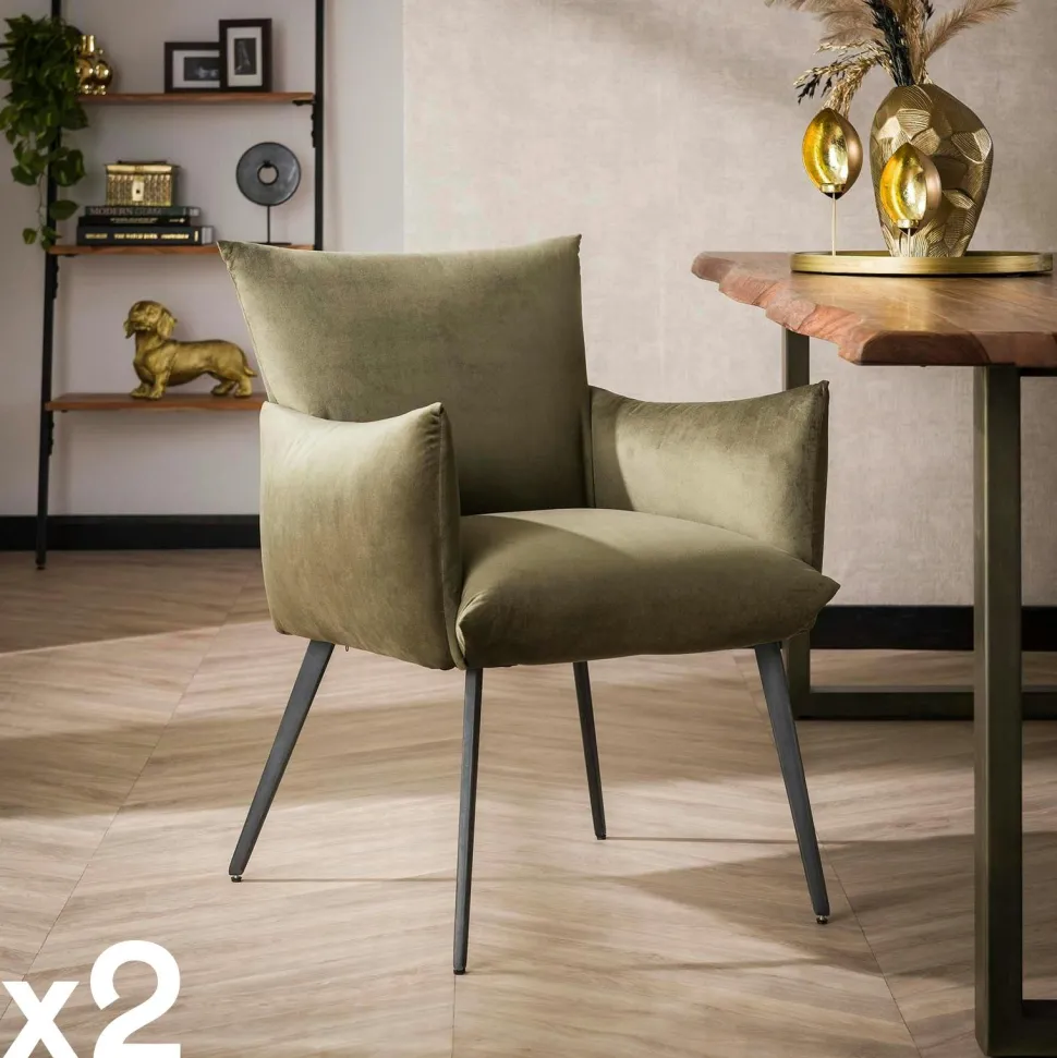 Fauteuil de table en velours gris effet coussin (lot de 2) MELBOURNE