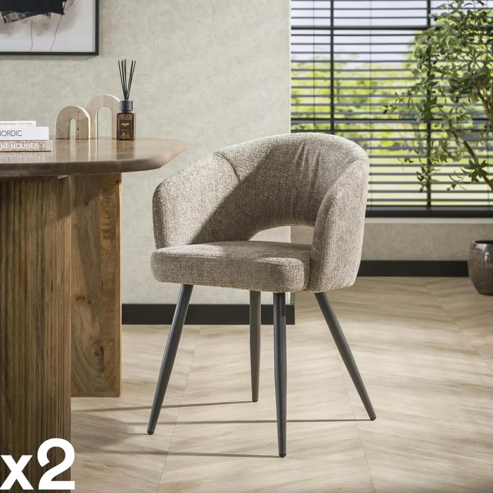 Fauteuil de table en velours tissé sable avec dossier ouvert (lot de 2) GALWAY