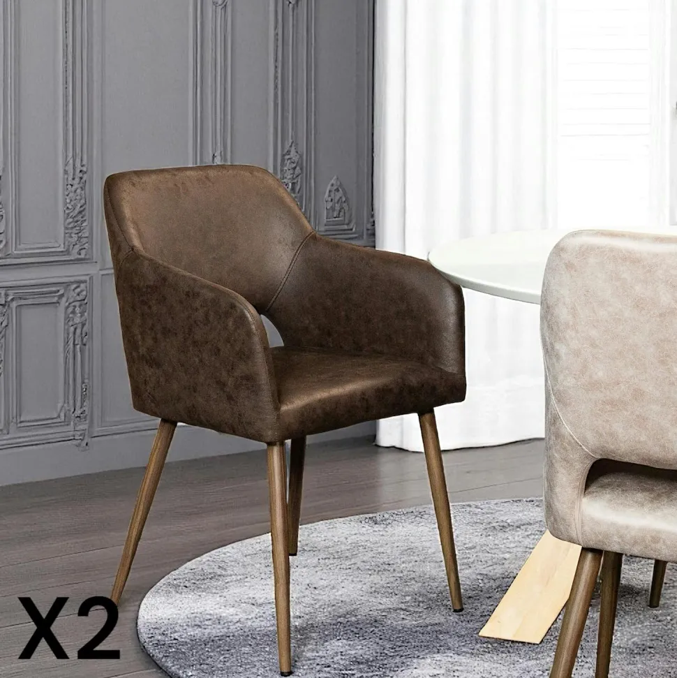 Fauteuil de table marron chocolat (lot de 2)