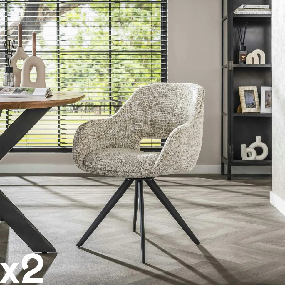 Fauteuil de table pivotant en tissu gris chiné (lot de 2) CREEK