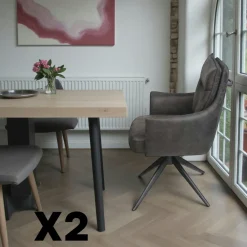 Fauteuil de table pivotant gris foncé à poignée (lot de 2) LOMBARDIE