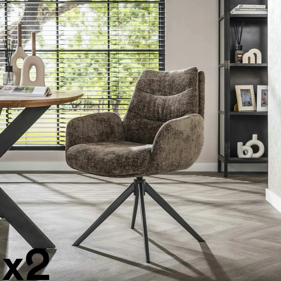 Fauteuil de table pivotant en velours taupe (lot de 2) TAJ