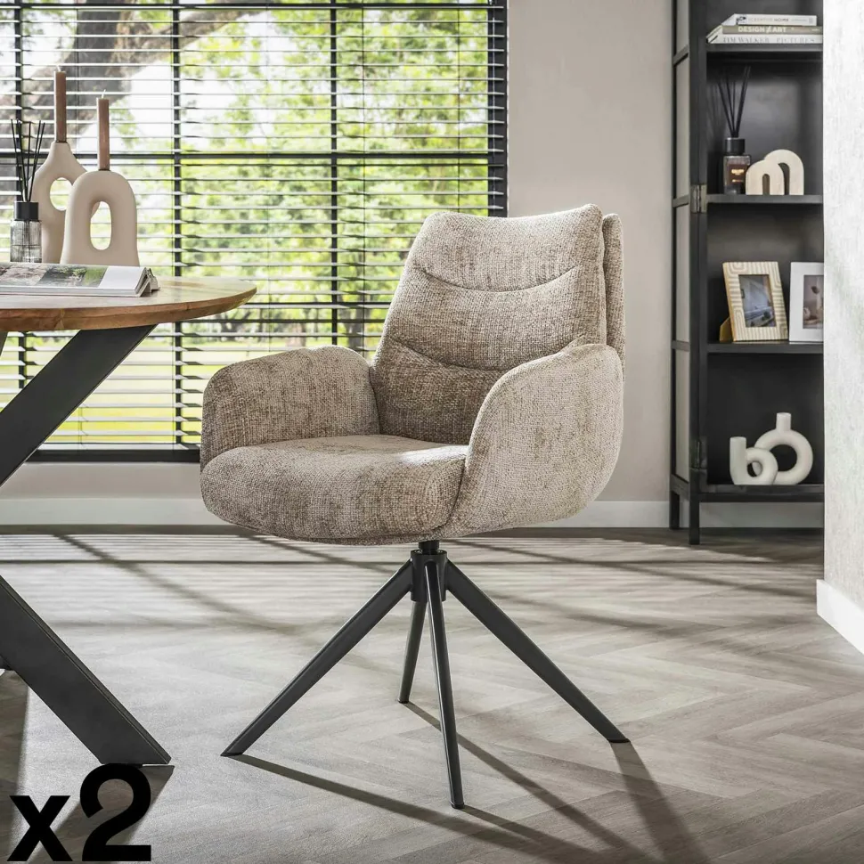 Fauteuil de table pivotant en velours taupe (lot de 2) TAJ