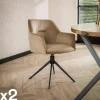 Fauteuil de table pivotant en velours sable motif damier (lot de 2) MELBOURNE