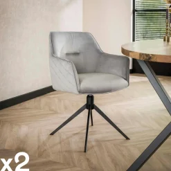 Fauteuil de table pivotant en velours sable motif damier (lot de 2) MELBOURNE