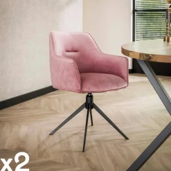 Fauteuil de table pivotant en velours gris motif damier (lot de 2) MELBOURNE
