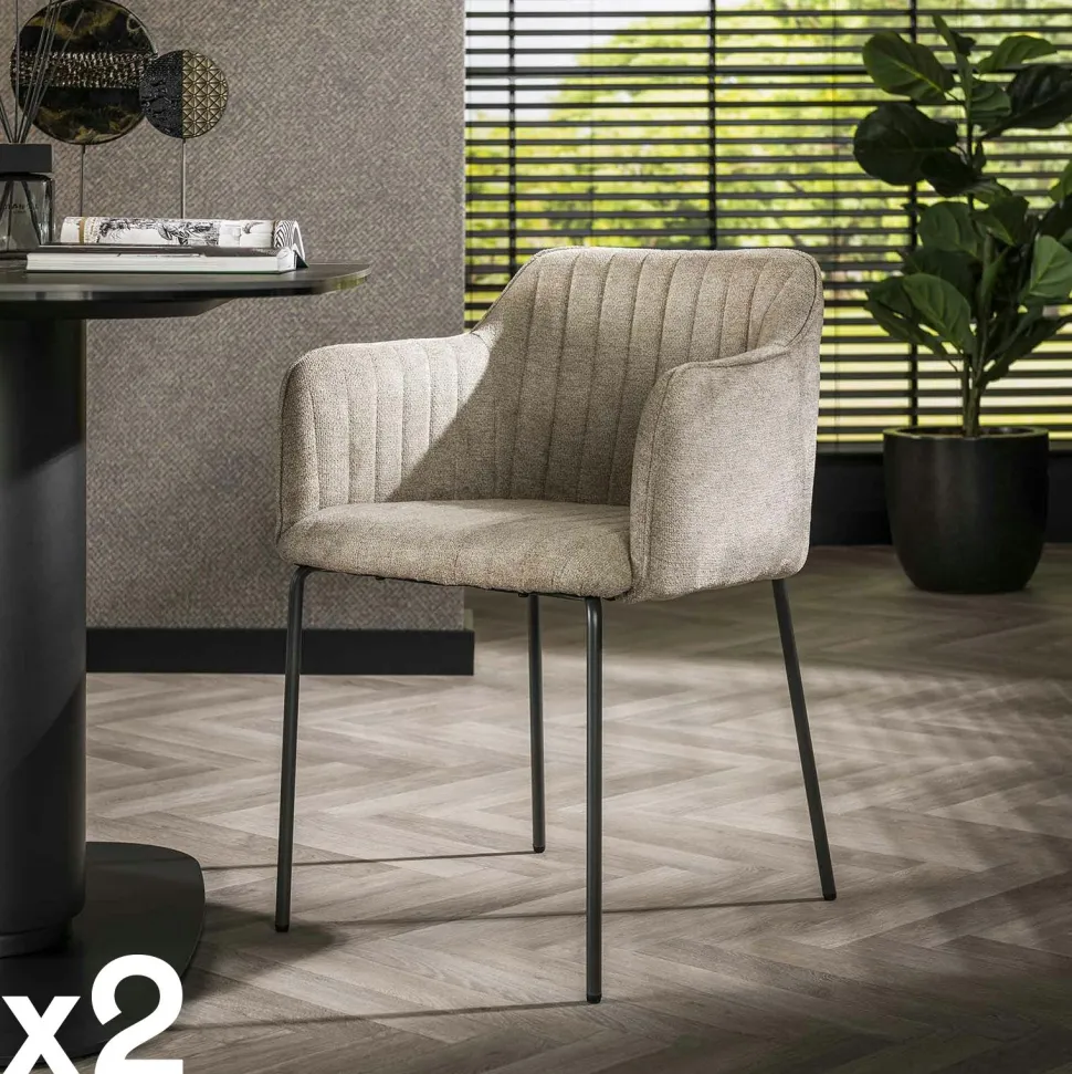 Fauteuil de table taupe en tissu à larges côtes (lot de 2) NOVA