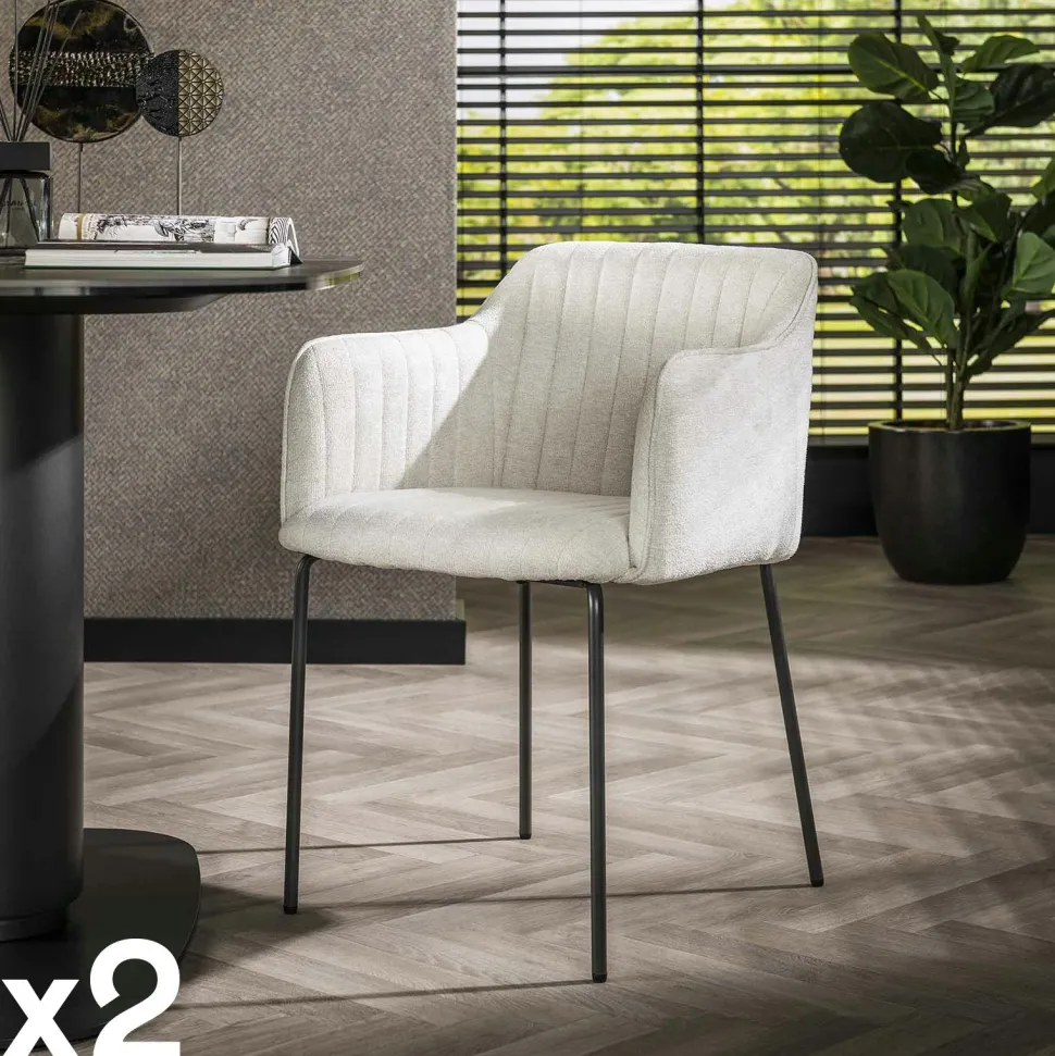 Fauteuil de table taupe en tissu à larges côtes (lot de 2) NOVA