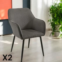Fauteuil de table tissu cotelé gris (lot de 2) MALMOE