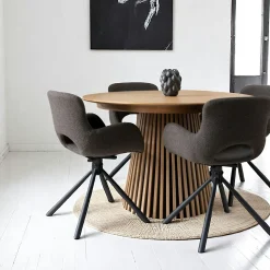 Fauteuil de table tissu jeans gris pied étoile LUCKNOW